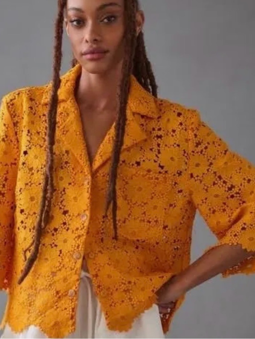 Anthropologie Maeve Tangerine Orange Lace Button-Down Shirt Jacket